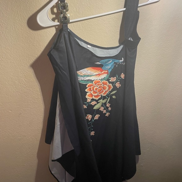 Plus Size Ladies Short Sleeve Cold Shoulder Top Shirts peacock Loose Blouse -1XL - Picture 7 of 9